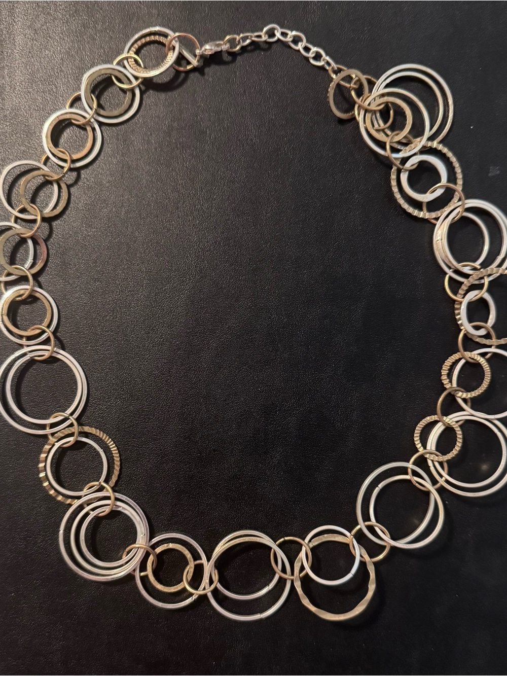 Interlinked Circle Necklace -Gold + Silver Tone-Daisy Fuentes- Costume Jewelry